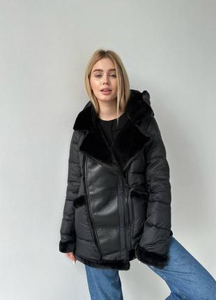Удлиненная комбинированная куртка с дубляжем