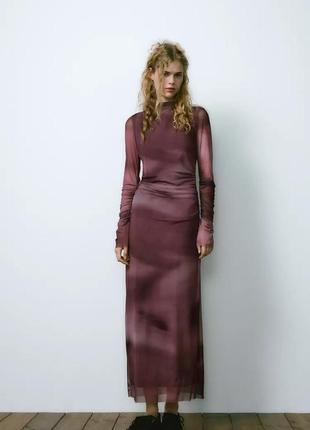 Платье женское бордовое тюлевое zara new