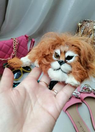 Декоративна статуетка для дому штучне хутро руде лев