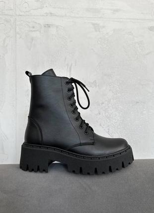 Ботинки женские кожаные зимние, на меху, черные3 фото