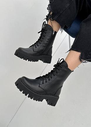 Ботинки женские кожаные зимние, на меху, черные4 фото