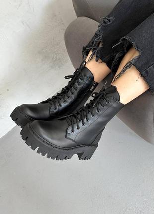 Ботинки женские кожаные зимние, на меху, черные2 фото