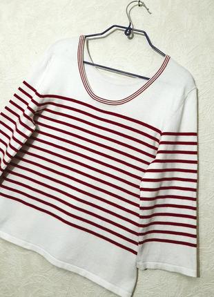 Oui германия эффектная тёплая кофточка женская джемпер деми/зима вязаная белая в красную полоску