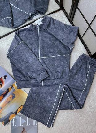 Спортивний костюм в стилі тай-дай, жіночий теплий спортивний костюм на флісі варьонка оверсайз/ 42-44,46-48/ 2404