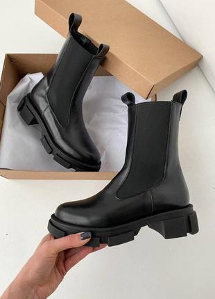 Челсі жіночі шкіряні зимові, черевики, чорні