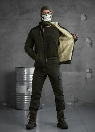 Зимовий тактичний костюм shredder на овчині софтшел олива