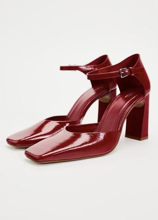 Туфли zara новые 36 натуральная кожа лакированные бордовые каблуки женские