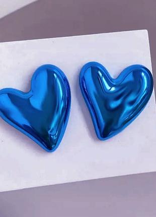 Зеркальные серьги синее сердце