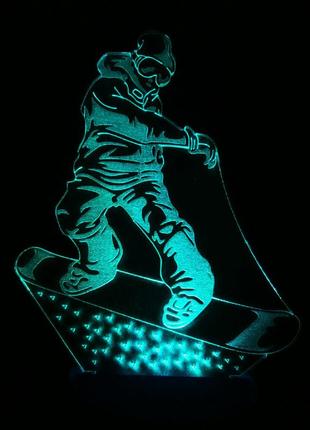 3d-світильник сноубордист, 3д-нічник, кілька підсвічувань (на батарейці)