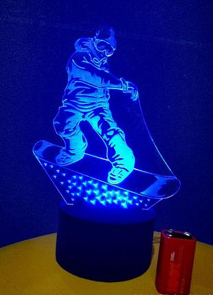 3d-світильник сноубордист, 3д-нічник, кілька підсвічувань (на батарейці)