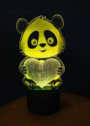 3d-светильник панда с сердцем, 3д-ночник, несколько подсветок (на пульте), романтический подарок девушке