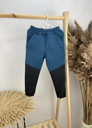 Штани на флісі теплі сині та чорні чорна плащівка на флісі внизу