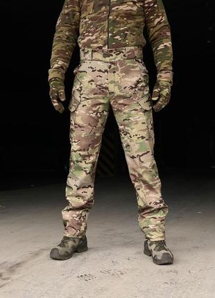 Мужские высокие теплые брюки хаки мультикам из софтшелла на флисе премиум качества