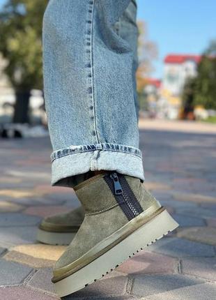 Натуральная замша, модные женские угги хаки