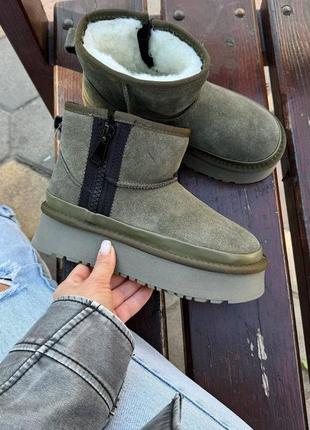 Натуральная замша, модные женские угги хаки