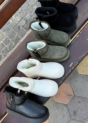 Натуральная замша, модные женские угги хаки