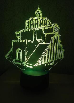 3d-світильник київ золоті ворота, 3д-нічник, кілька підсвіток (батарейка + 220 в), подарунок патріоту