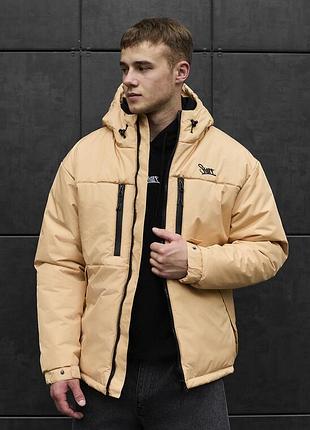 Бежевая куртка на зиму staff br beige logo