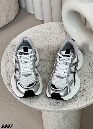 Белые серебряные женские спортивные кроссовки тканые текстильные на утолщенной подошве кроссовки в спортивном стиле9 фото