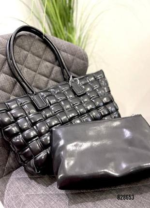 Сумка шоппер bottega 2 в 1 кожа с косметичкой