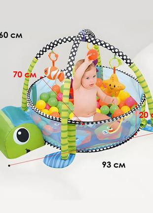 Детский развивающий интерактивный коврик 147 черепаха манеж с каркасом и шариками 30шт для младенцев7 фото