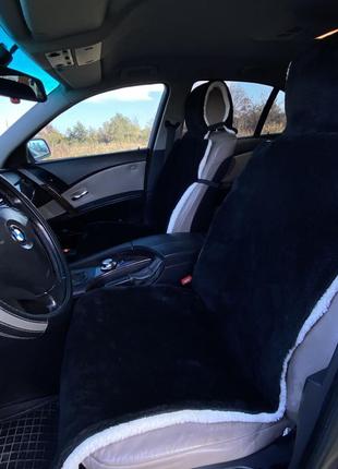 Універсальні накидки чохли на сидіння автомобіля з овчини sheepskin еко-шерсть 2 шт чорні 50 nia-mart