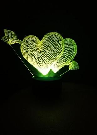 3d-светильник сердца со стрелой, 3д-ночник, несколько подсветок (на пульте), романтический подарок
