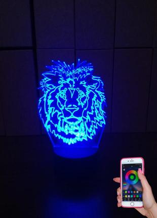 3d-світильник лев 1, 3д-нічник, кілька підсвіток (на bluetooth)