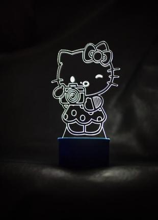 3d-светильник хело китти, 3д-ночник, несколько подсветок (на батарейке), подарок маленькой девочке