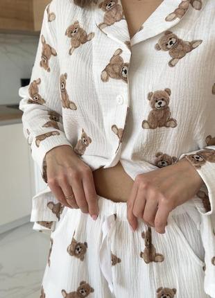 Пижама женская cosy мишки тедди муслиновая размер s, m, l9 фото