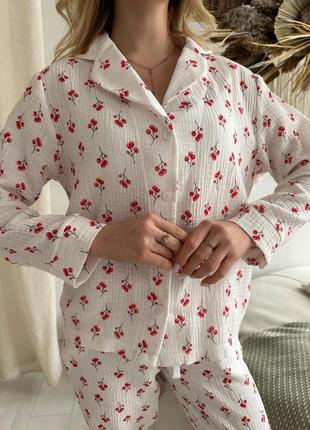 Піжама жіноча cosy гілочки муслінова розмір s, m, l4 фото