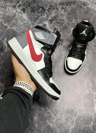 Зимние мужские ботинки jordan red grey black (мех) 45