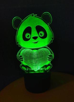 3d-светильник панда с сердцем, 3д-ночник, несколько подсветок (на батарейке)