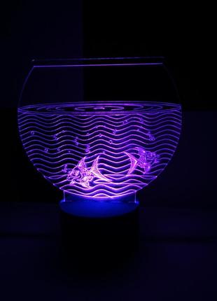 3d-светильник аквариум с рыбками, 3д-ночник, несколько подсветок (на батарейке), подарок аквариумисту