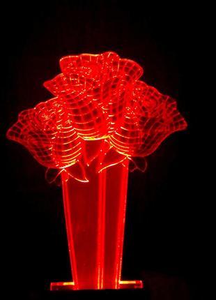 3d-світильник букет 3 троянди, 3д-нічник, кілька підсвічувань (батарейка+220в)