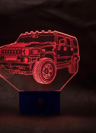 3d-світильник джип хаммер, jeep, hummer, 3д-нічник, кілька підсвічувань (батарейка+220в)