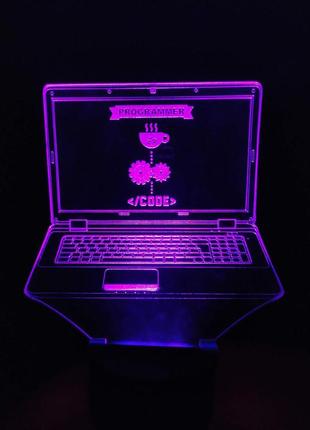 3d-світильник ноутбук програміста, 3д-нічник, кілька підсвічувань (батарейка+220в)