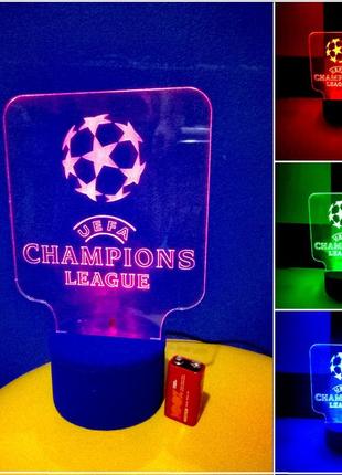 3d-светильник лига чемпионов (лого), 3д-ночник, несколько подсветок (на батарейке), подарок фанату футбола