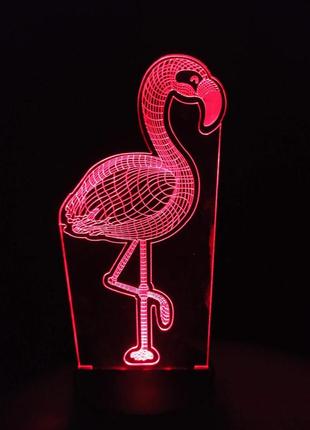 3d-светильник фламинго, 3д-ночник, несколько подсветок (батарейка+220в)2 фото