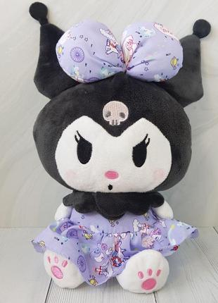 Плюшевая игрушка sanrio куроми хеллоу китти, в фиолетовом платье, аниме kuromi hello kitty, 25 см