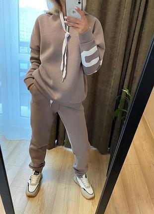 Костюм женский спортивный двойка ( кофта и штаны ) трехнить с накатом и капюшоном  бе-13688 фото