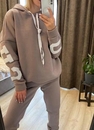 Костюм женский спортивный двойка ( кофта и штаны ) трехнить с накатом и капюшоном  бе-13685 фото
