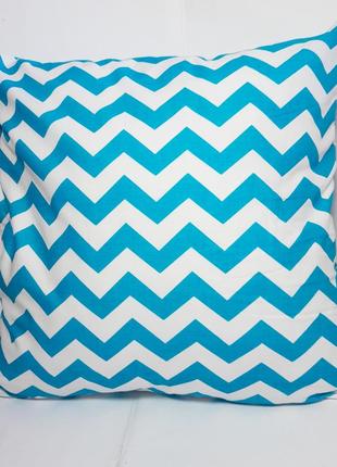 Декоративная подушка 30х30 см зигзаги голубой