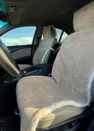 Універсальна накидка чохол на сидіння автомобіля з овчини sheepskin еко-шерсть повний комплект бежевий 501 фото
