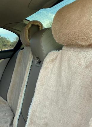 Універсальна накидка чохол на сидіння автомобіля з овчини sheepskin еко-шерсть повний комплект бежевий 504 фото