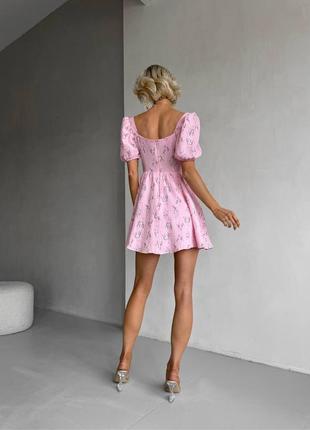 Міні-сукня в квітковий принт з імітацією чашки на підкладці з мусліну з гудзиками з декольте6 фото