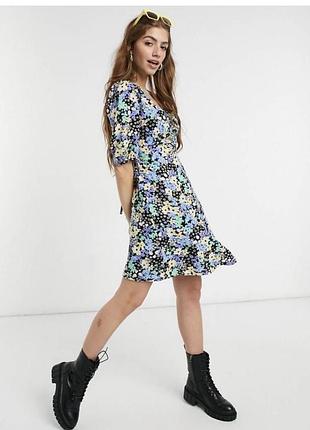 Платье вискозное на завязках в цветы в цветочный принт 💚new look💚