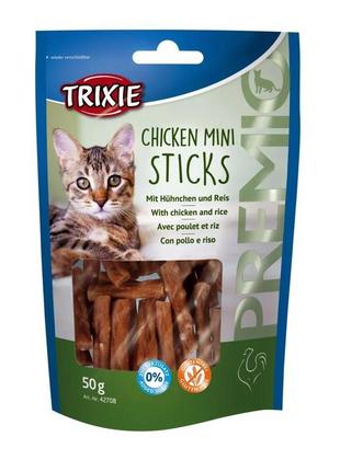 Лакомство для кошек premio mini sticks курица/рис, 50 гр