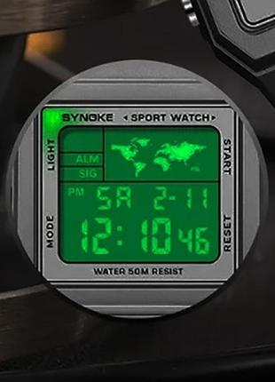 Годинник цифровий наручний спортивний  synoke 9906, браслет нержавіюча сталь, 5 бар.6 фото
