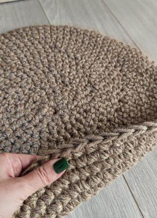 Маленький круглий джутовий килимок. двосторонній в'язаний килим. килим ручної роботи. підстилка для домашніх тварин .4 фото